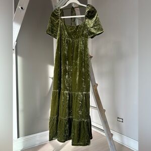 Olive green velvet Anthropologie dress